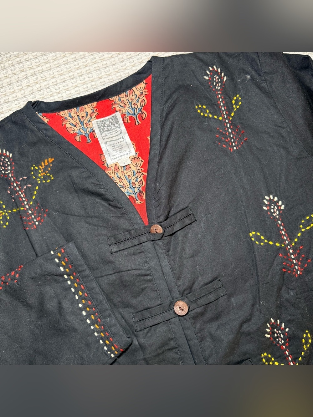Marketplace Dignity Size Large Black Kimono Embroidered Jacket Blazer Quilted
